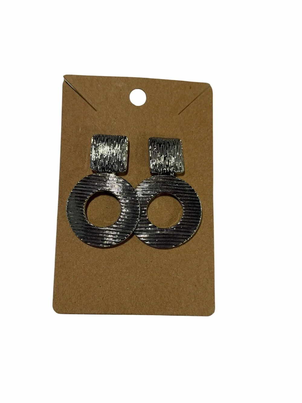 Silver Textured Circular Drop Earrings - Women Jewelry